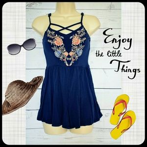 Romper with floral embroidery